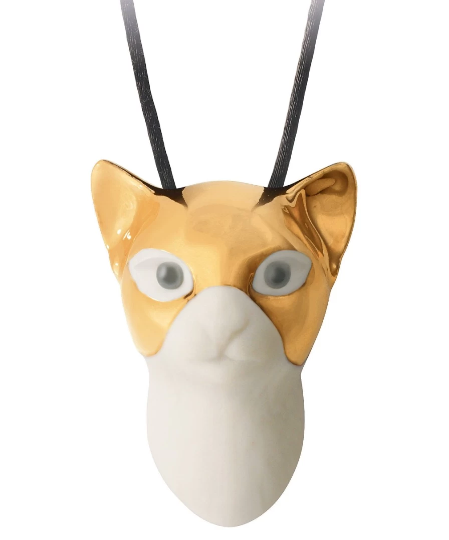 Lladró Golden Lustre Masked Cat Pendant - Elegant Porcelain Jewelry