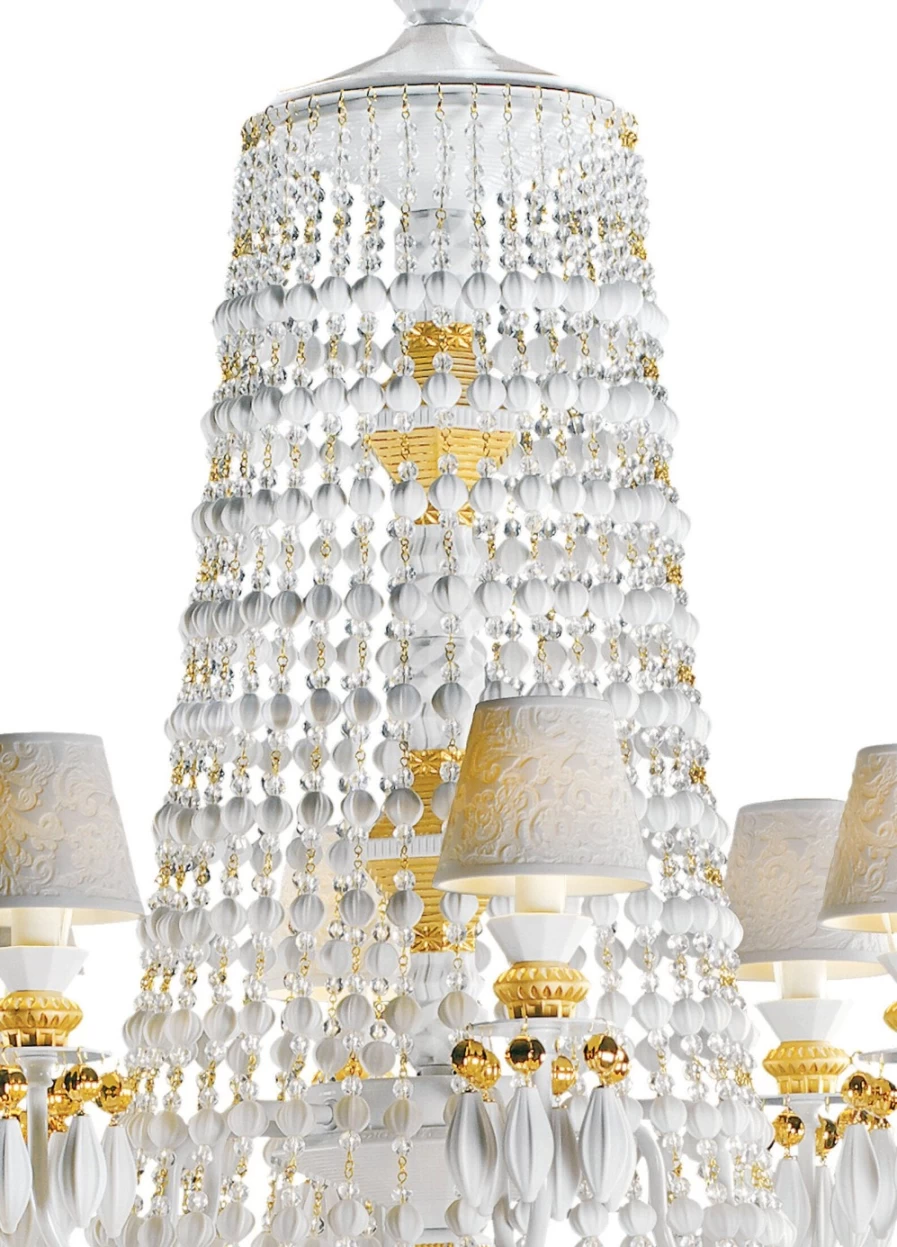 Lladró Winter Palace 30-Light Golden Chandelier – Elegant Crystal Ceiling Light for Luxury Home Decor