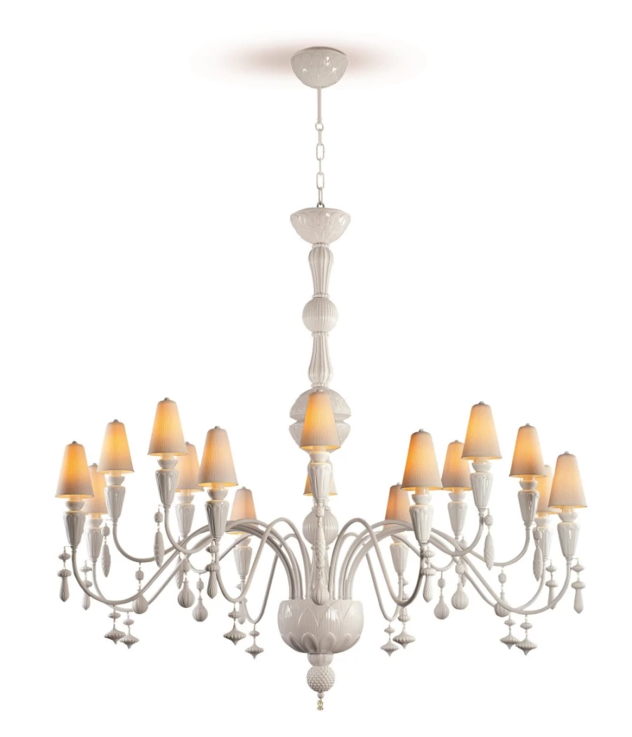 Lladró Ivy And Seed 16-Light Flat Chandelier in White | Large Modern Ceiling Light Fixture (US)