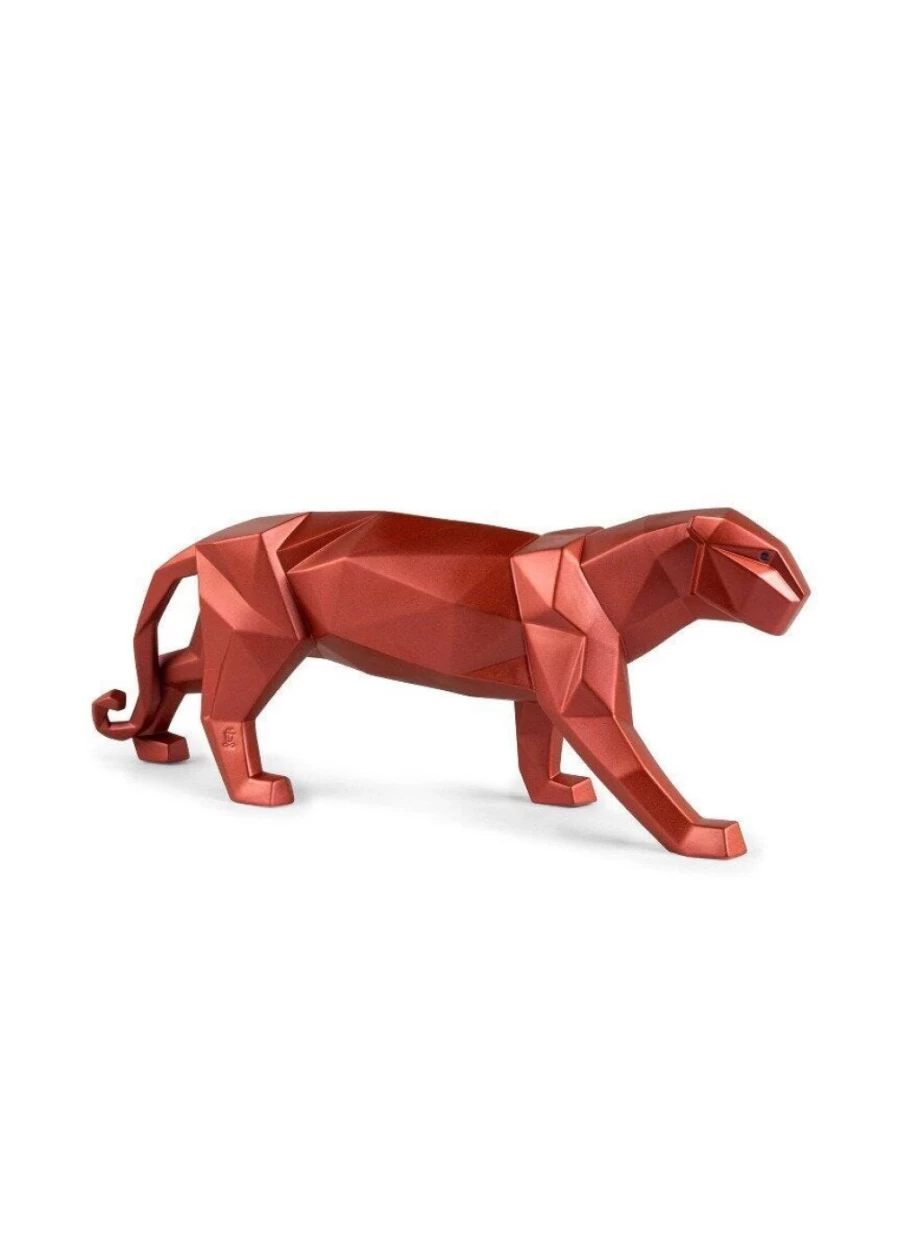 "Lladró Metallic Red Panther Figurine – Collectible Porcelain Sculpture"