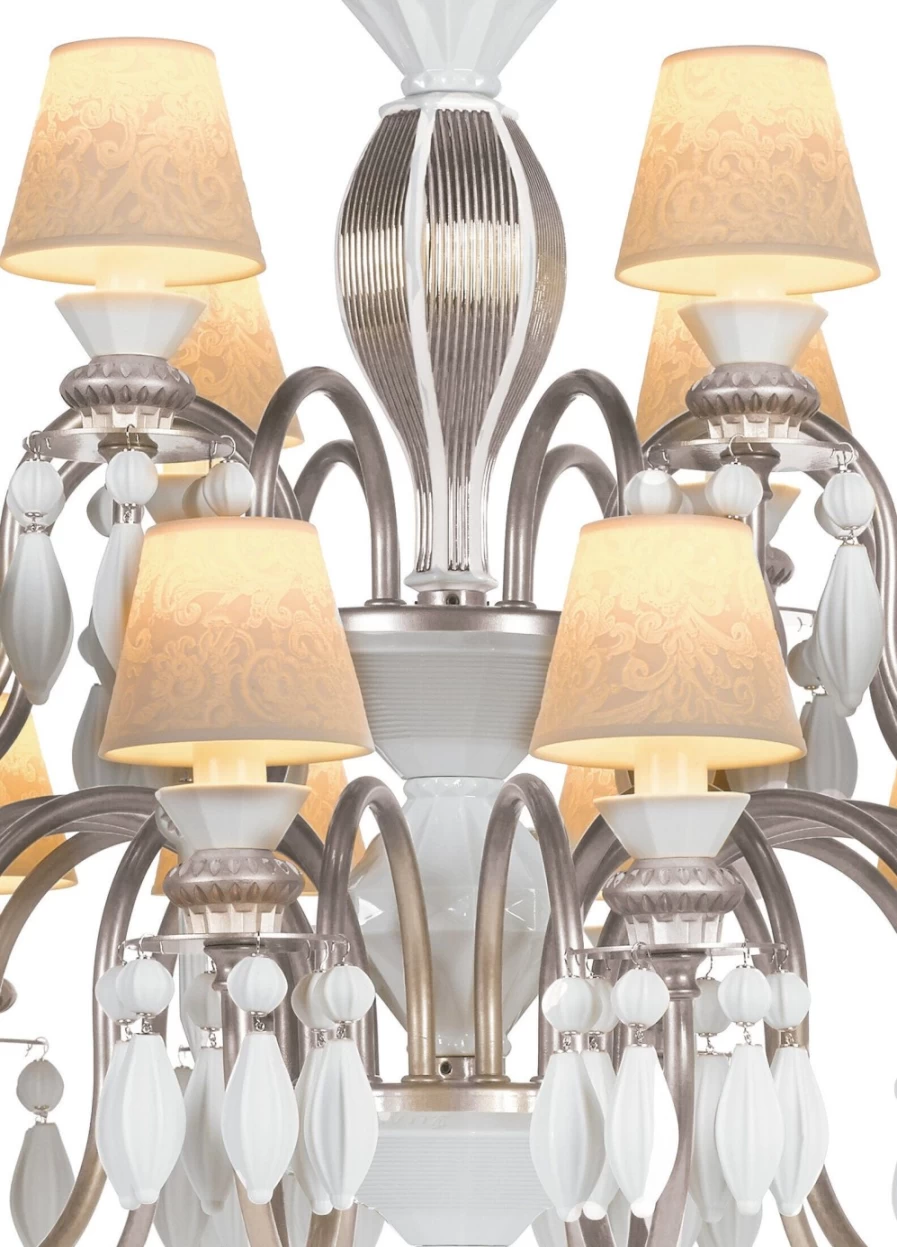 Lladró Belle De Nuit 24-Light Silver Luster Chandelier | Elegant Crystal Ceiling Light Fixture