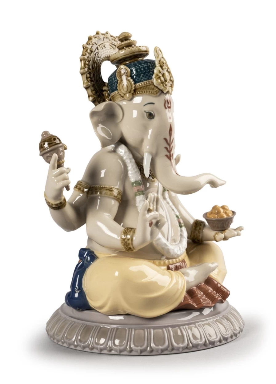 Lladró Exquisite Porcelain Lord Ganesha Figurine - Handcrafted Hindu Deity Statue for Home Decor