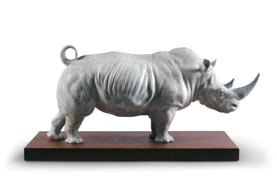 Lladró White Rhino Porcelain Figurine - Handcrafted Collectible Sculpture