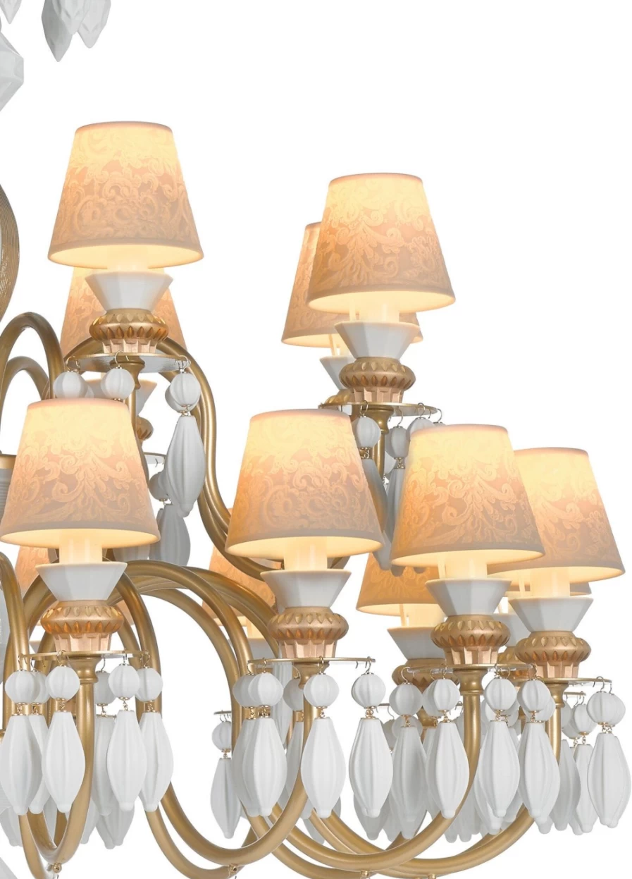 Lladró Belle De Nuit 24-Light Golden Chandelier – Elegant Crystal Ceiling Light Fixture