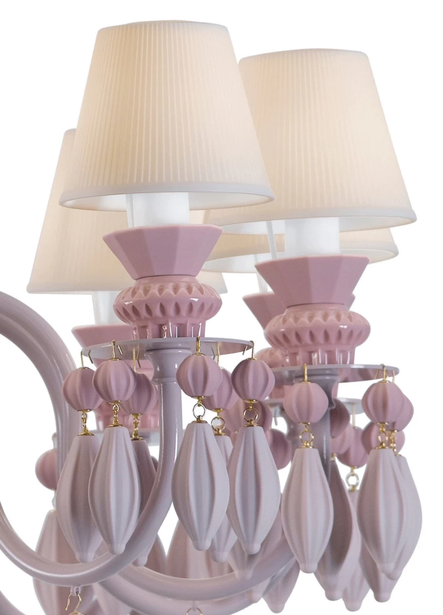 Lladró Belle De Nuit 12-Light Pink Crystal Chandelier for Elegant Home Decor