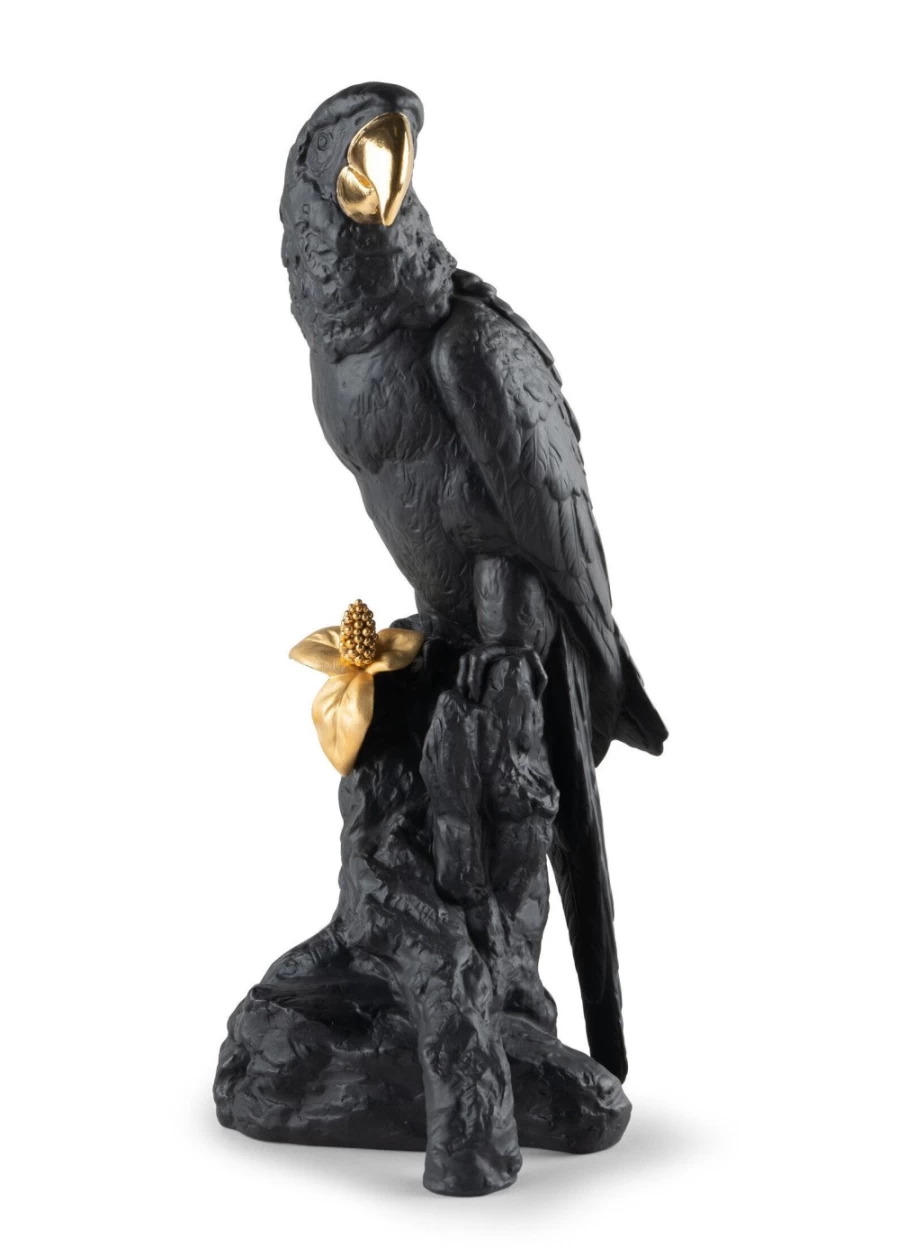 Lladró Limited Edition Black and Gold Macaw Bird Sculpture – Collectible Art Figurine