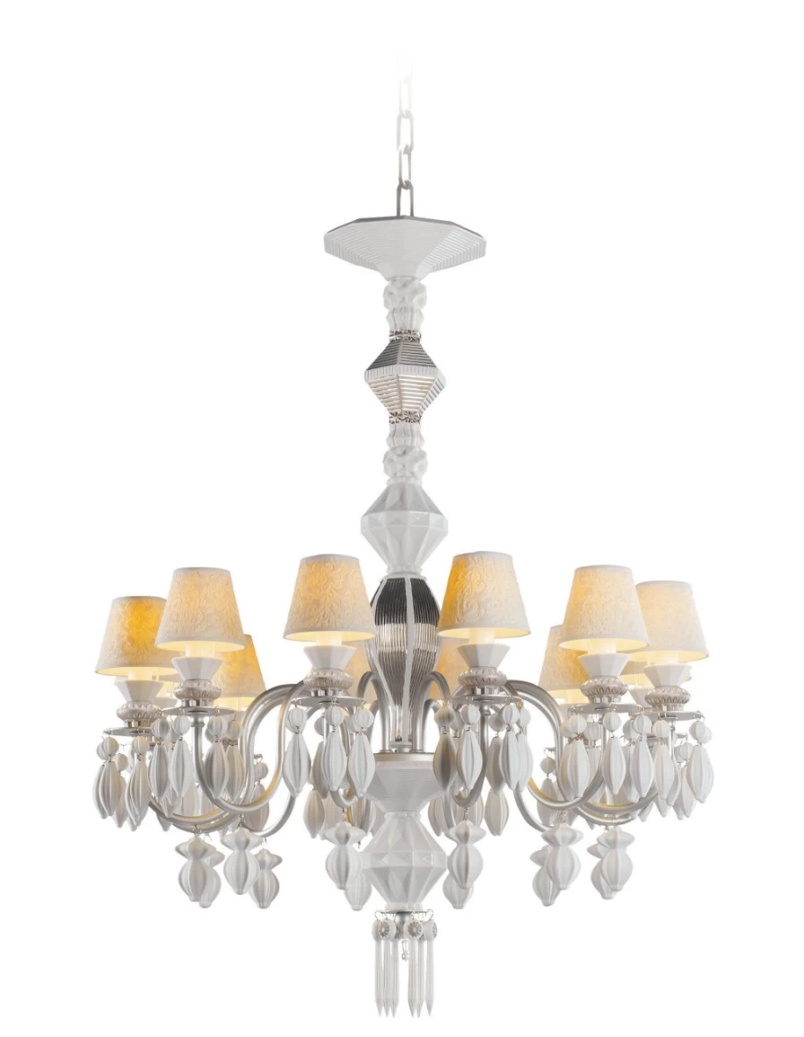 Lladró Belle De Nuit 12-Light Silver Luster Chandelier | Elegant Crystal Ceiling Light Fixture