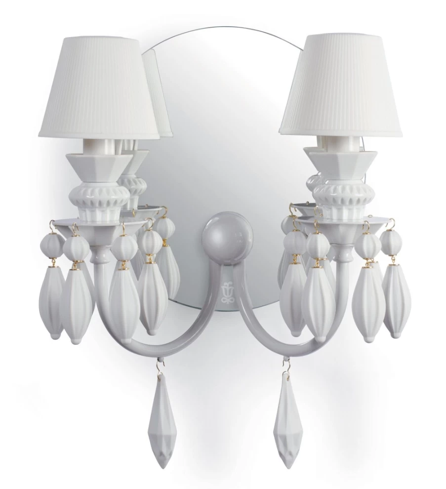 Lladró Belle De Nuit White Porcelain 2-Light Wall Sconce Lighting Fixture