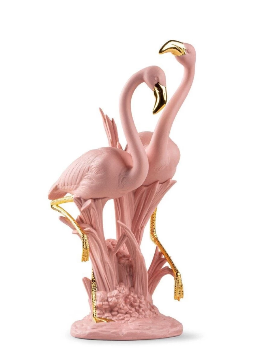 "Lladró Pink Flamingos Sculpture – Handcrafted Porcelain Art Figurine"