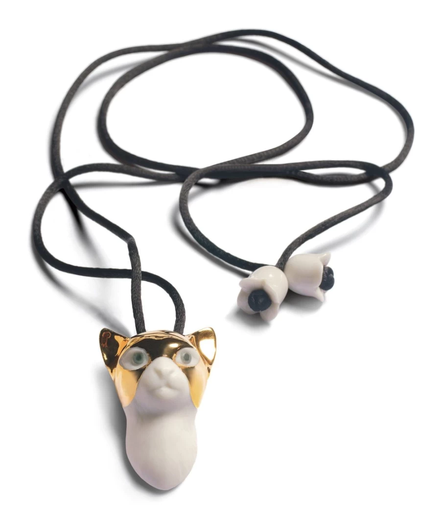 Lladró Golden Lustre Masked Cat Pendant - Elegant Porcelain Jewelry