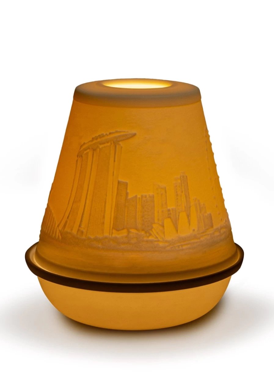 Lladró Singapore Skyline Lithophane Night Light - Handcrafted 3D Porcelain Art
