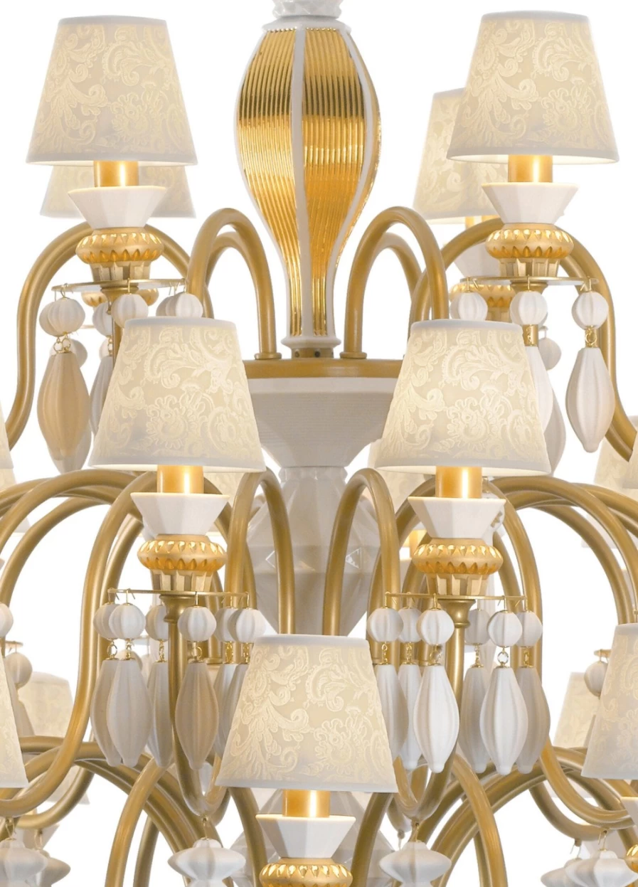 Lladró Belle De Nuit 40-Light Golden Chandelier – Elegant Crystal Ceiling Light Fixture