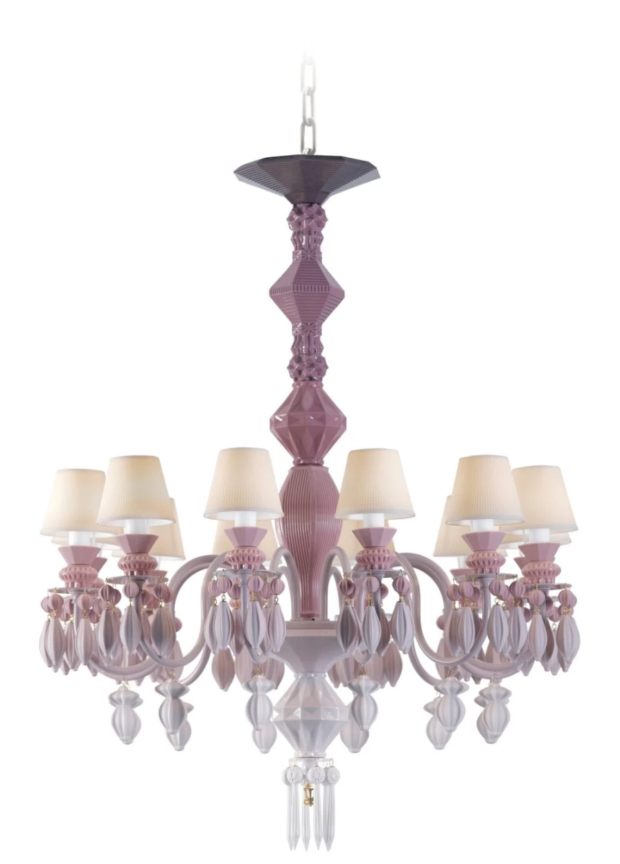 Lladró Belle De Nuit 12-Light Pink Crystal Chandelier for Elegant Home Decor