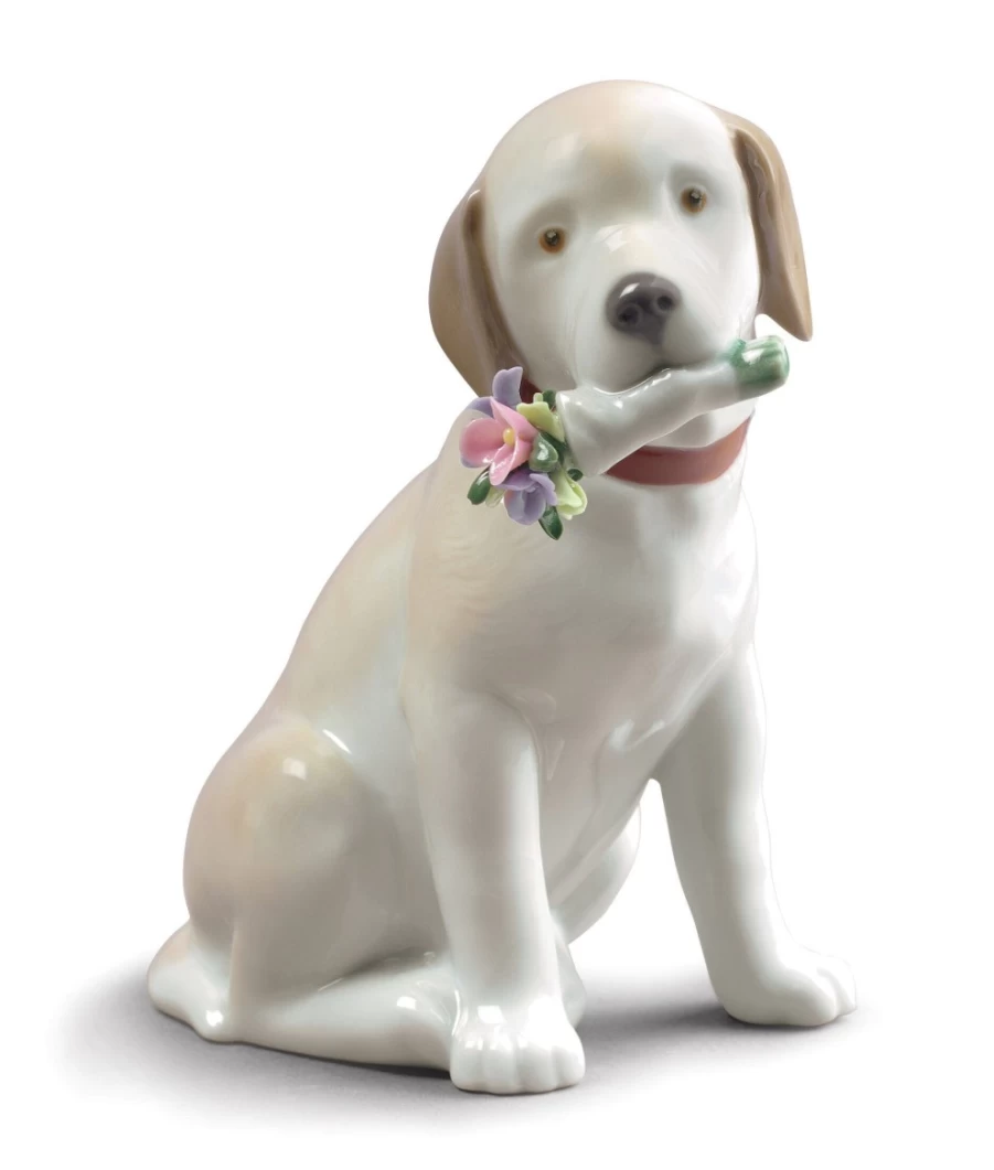 "Lladró Porcelain Dog Figurine Bouquet Gift for Pet Lovers"