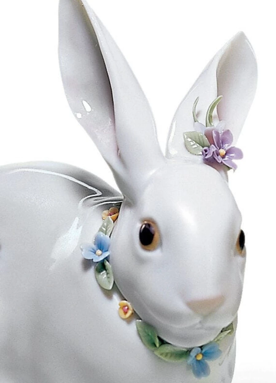 Lladró Attentive Bunny Porcelain Figurine with Floral Accents
