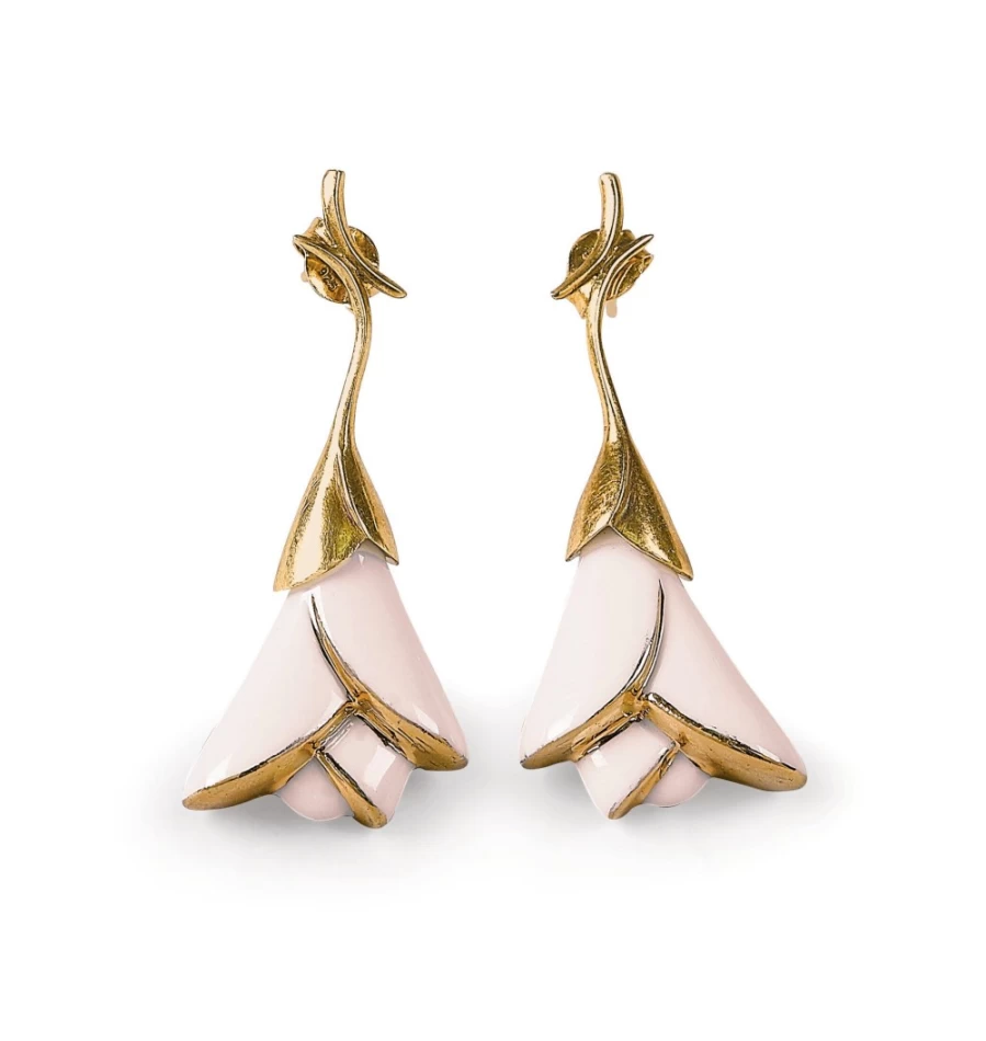 Lladró Pink Heliconia Short Earrings – Handcrafted Porcelain Floral Jewelry