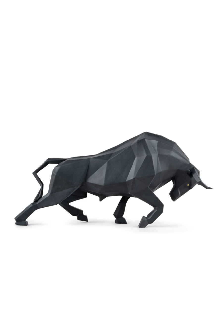 Lladró Matte Black Bull Sculpture - Elegant Collectible Art Figurine
