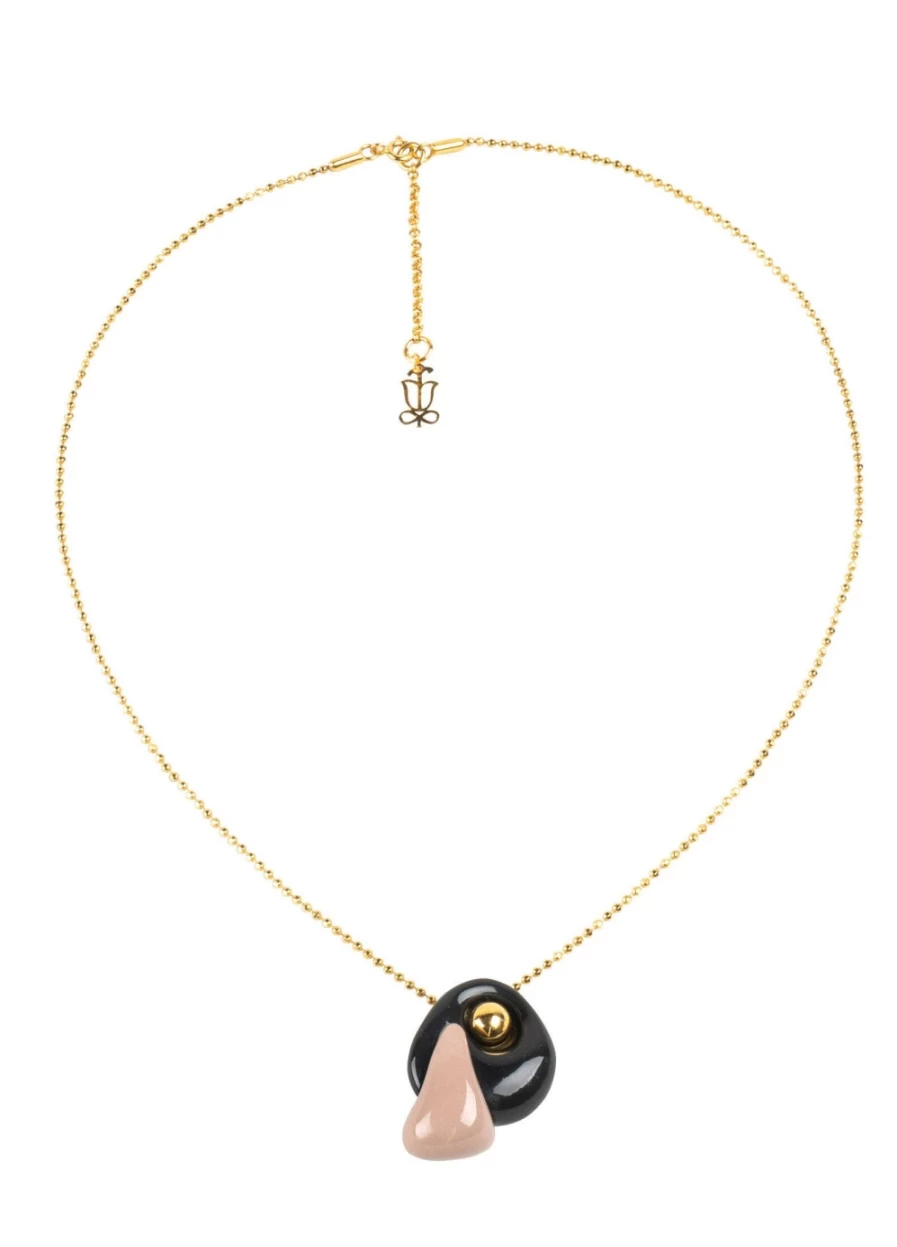 Lladró Golden Pebbles Necklace - Elegant Black, Beige & Gold Luster Jewelry