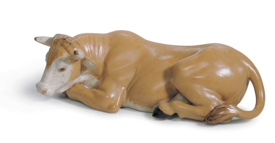 Lladró Ox Nativity Figurine - Handcrafted Gres Porcelain Christmas Creche Statue