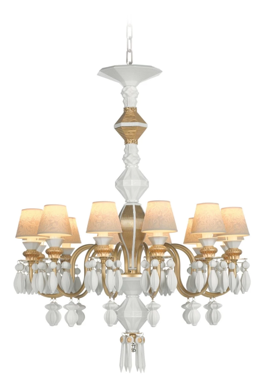Lladró Belle De Nuit 12-Light Golden Chandelier – Elegant Crystal Ceiling Light Fixture