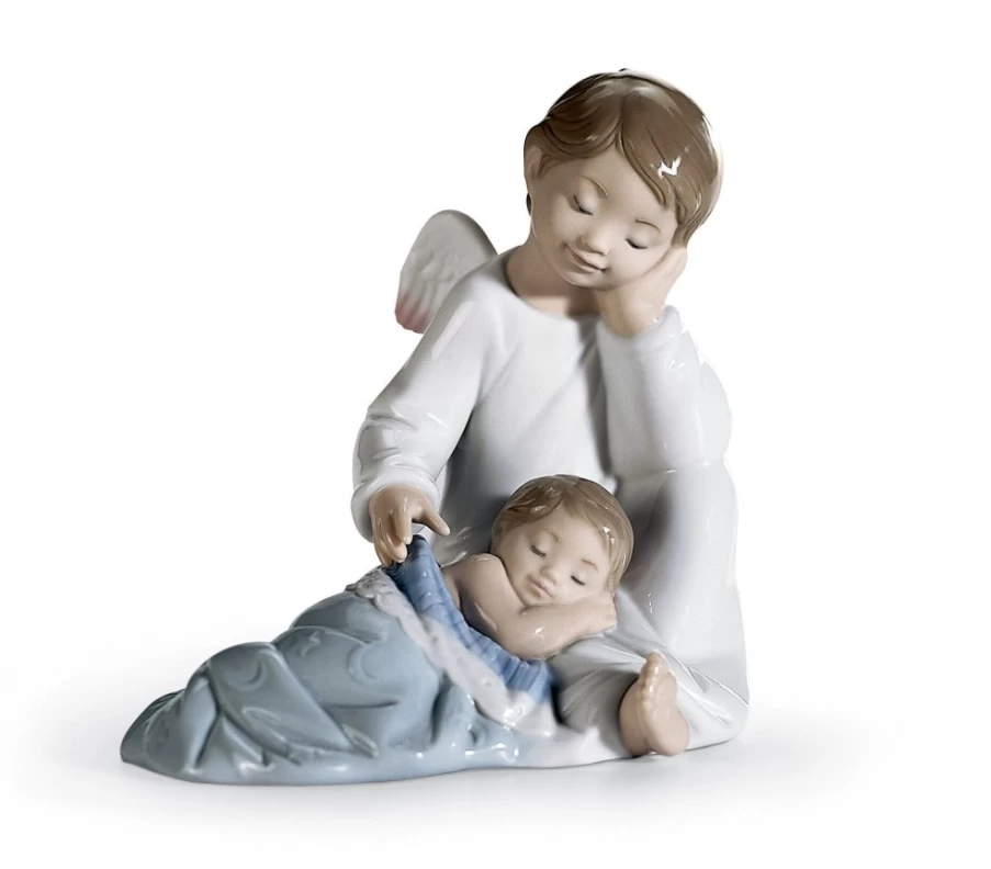 Lladró My Guardian Angel Blue Porcelain Figurine - Handcrafted Collectible Decorative Statue