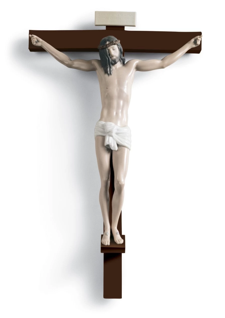 Lladró Our Saviour Crucifix Figurine - Handcrafted Porcelain Wall Art for Home Decor