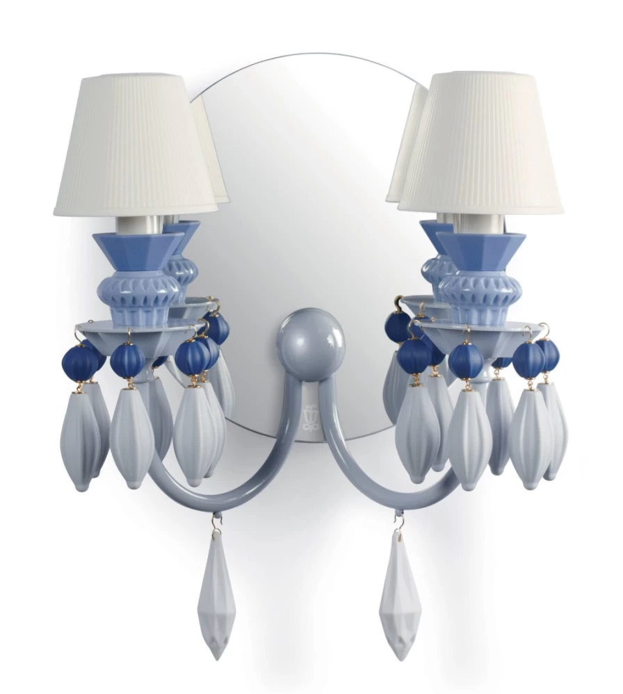 Lladró Belle De Nuit Blue Porcelain Wall Sconce with 2 Lights | Elegant Handcrafted Lighting