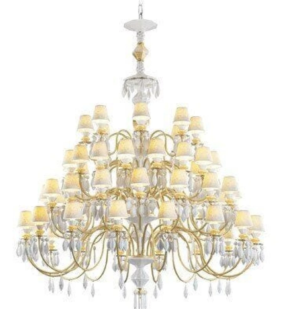 Lladró Belle De Nuit 56-Light Golden Chandelier – Elegant Crystal Ceiling Light for Dining Room