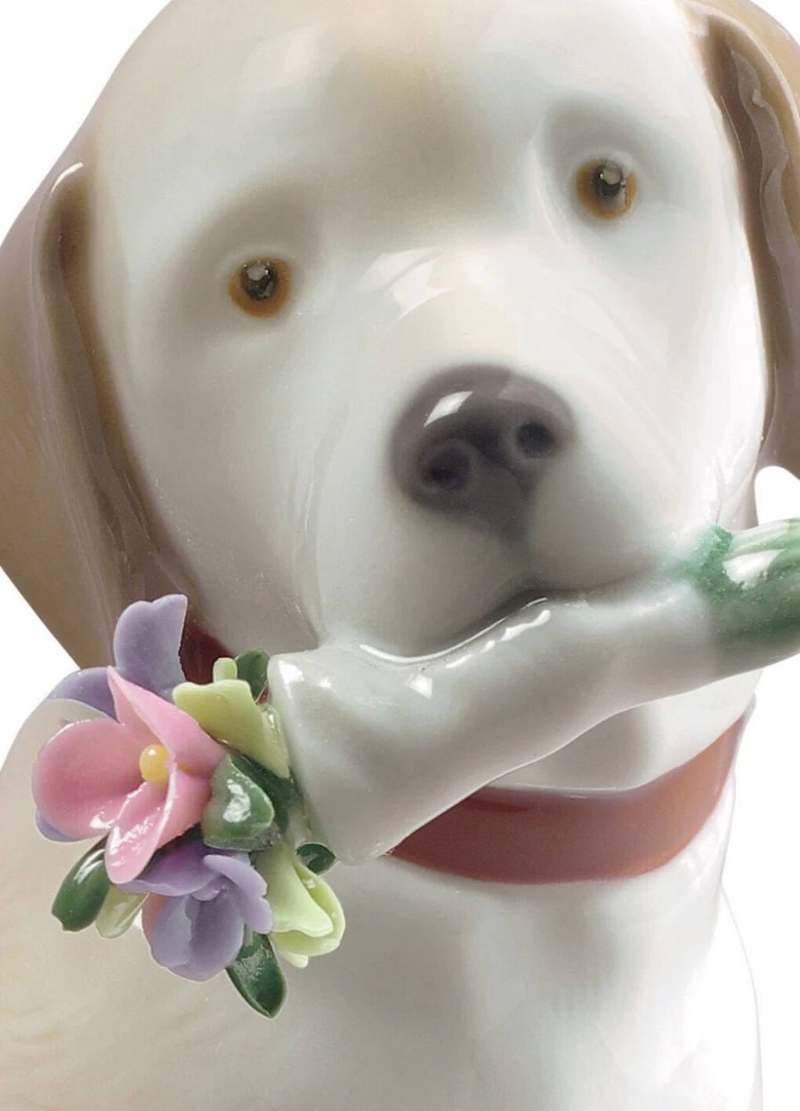 "Lladró Porcelain Dog Figurine Bouquet Gift for Pet Lovers"