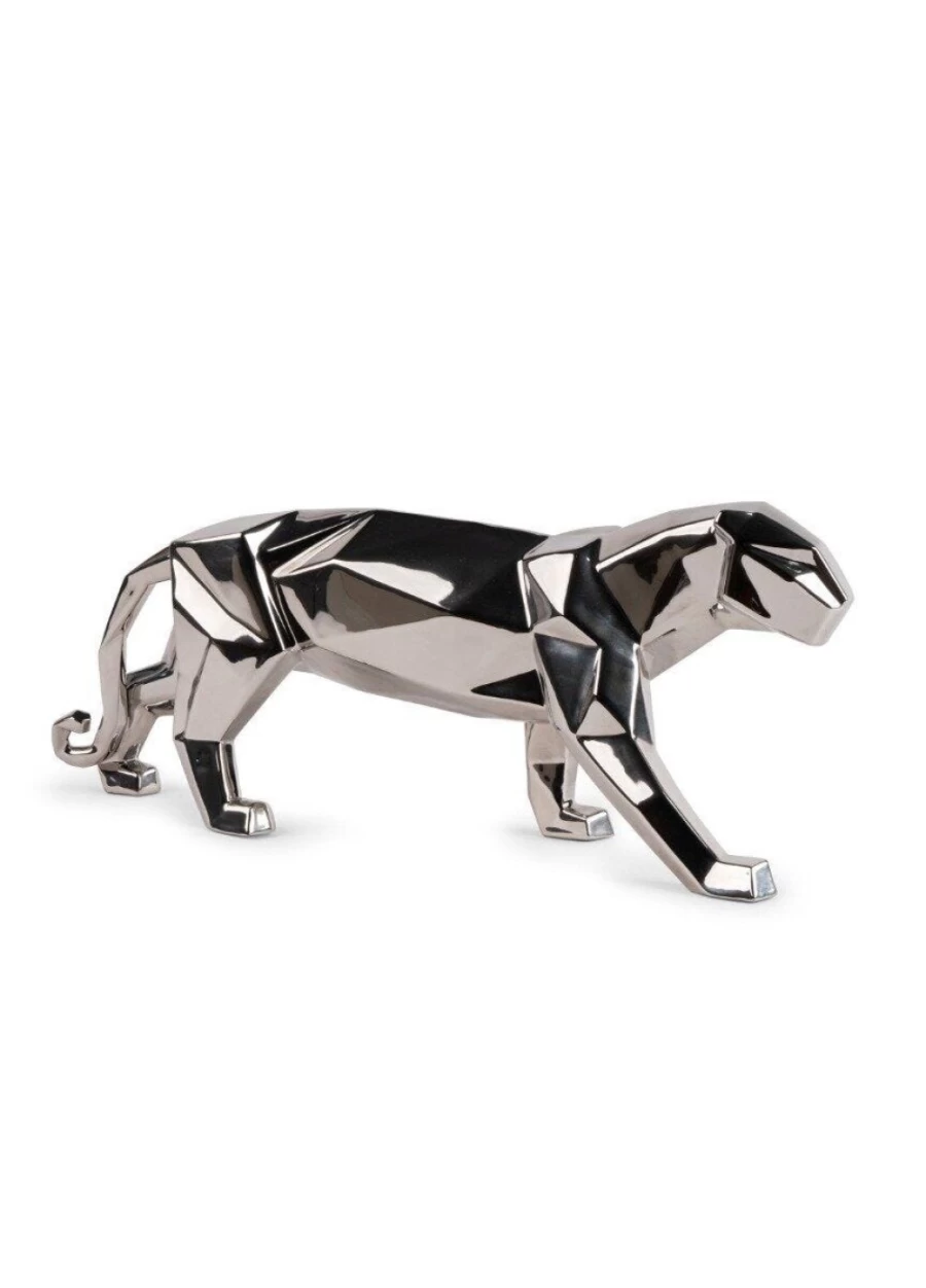Lladró Silver Panther Sculpture – Handcrafted Porcelain Art Figurine