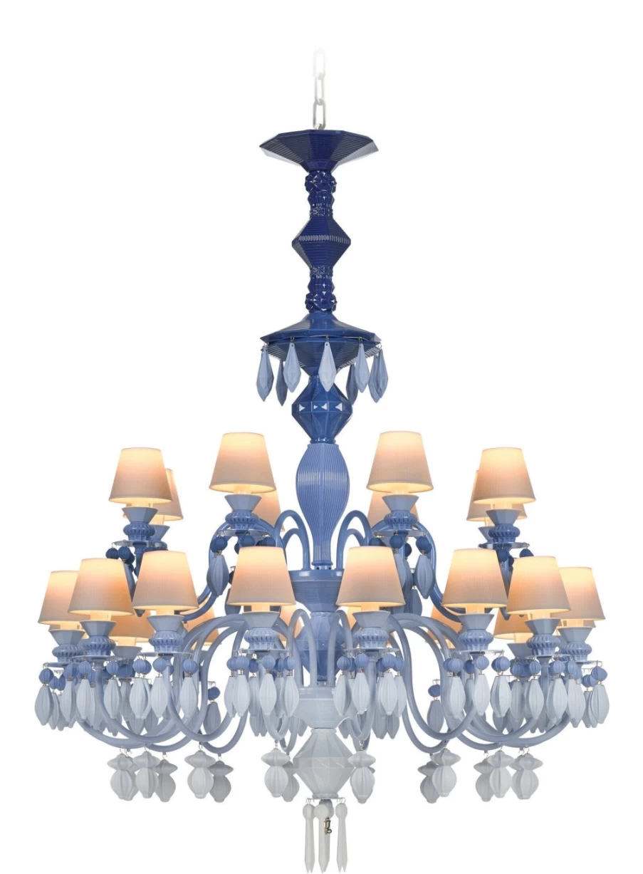 Lladró Belle De Nuit 24-Light Blue Crystal Chandelier – Elegant Ceiling Lighting for Home Décor