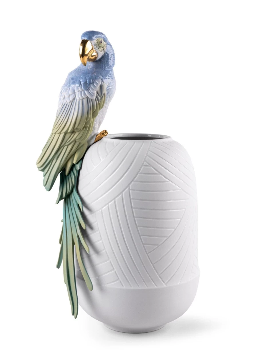 Lladró Macaw Parrot Porcelain Vase - Handcrafted Collector's Home Decor