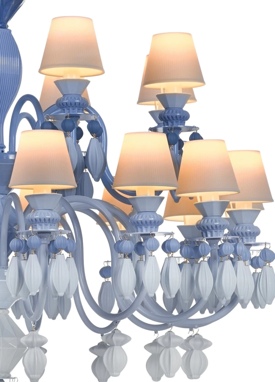 Lladró Belle De Nuit 24-Light Blue Crystal Chandelier – Elegant Ceiling Lighting for Home Décor