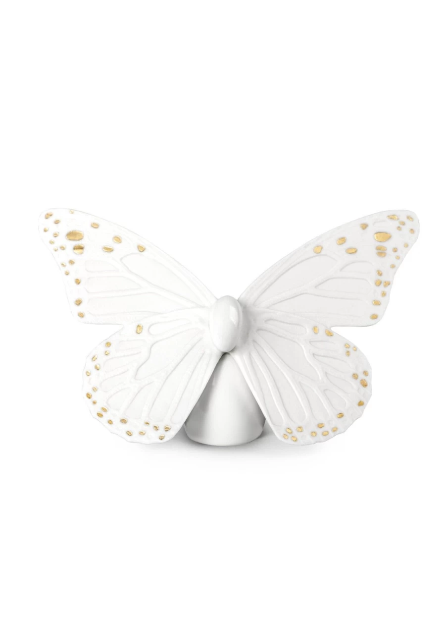 Lladró Golden White Butterfly Figurine - Elegant Porcelain Collectible
