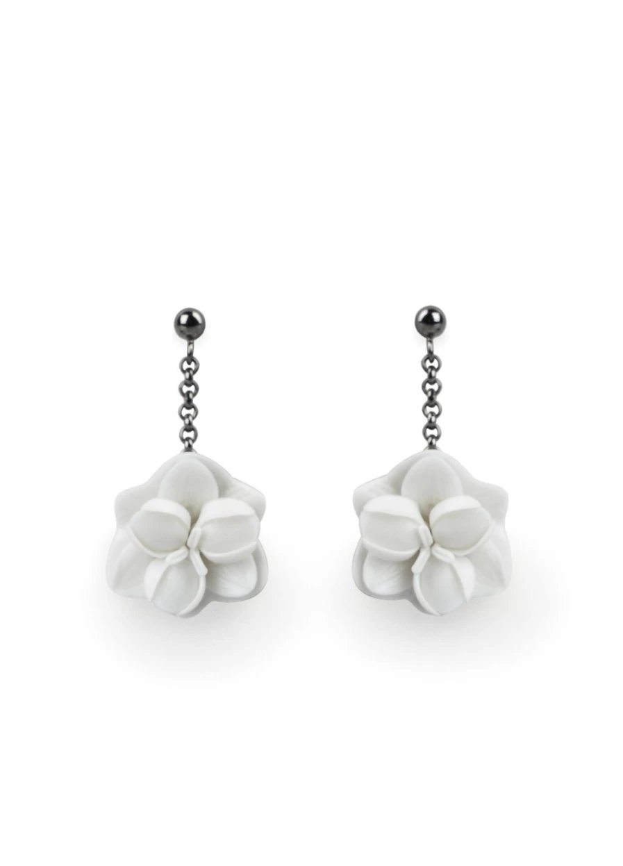 Lladró Orchid Flower Stud Earrings – Elegant Short Pearl Earrings for Women
