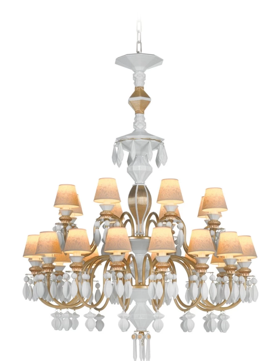 Lladró Belle De Nuit 24-Light Golden Chandelier – Elegant Crystal Ceiling Light Fixture