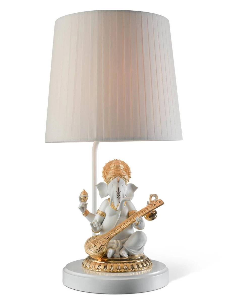 Lladró Golden Veena Ganesha Table Lamp – Elegant Handcrafted Decor for Home & Office