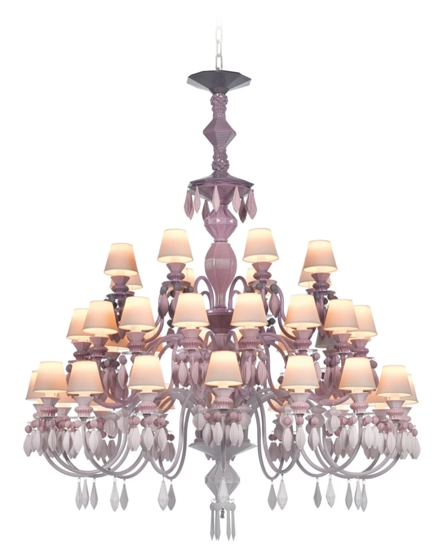 Lladró Belle De Nuit 40-Light Pink Crystal Chandelier for Elegant Home Decor