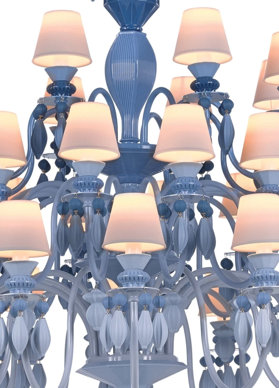 Lladró Belle De Nuit 40-Light Blue Crystal Chandelier | Elegant Ceiling Lighting for Home Decor (US)