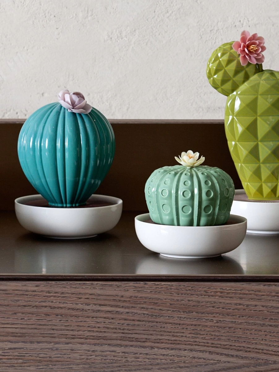 Lladró Astrophytum Cactus Essential Oil Diffuser with Tropical Blossoms Fragrance