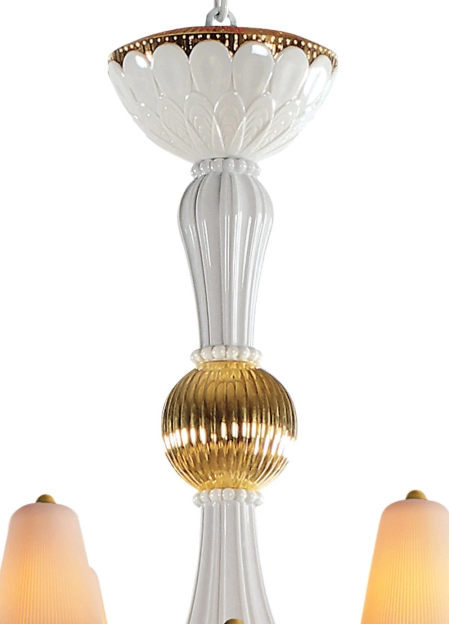 Lladró Golden Chandelier with 20 Lights - Medium Size Ivy And Seed Design for Elegant Lighting