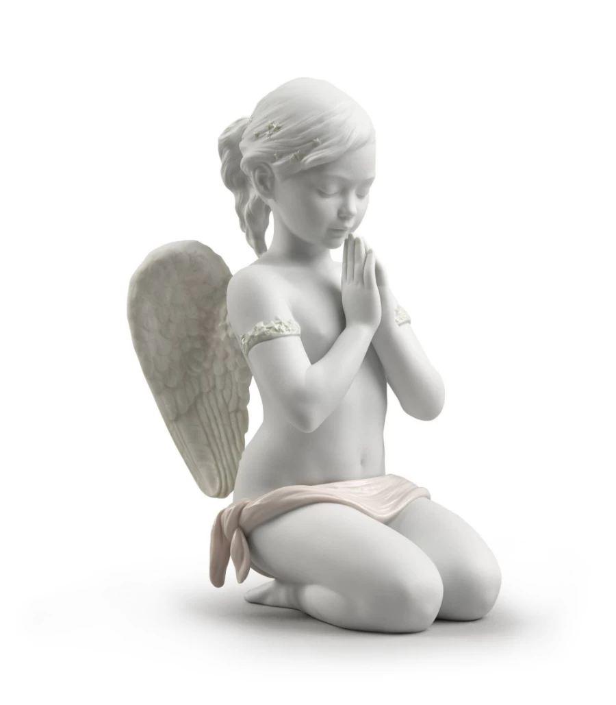 Lladró Heavenly Prayer Angel Figurine - Handcrafted Porcelain Collectible Art Piece