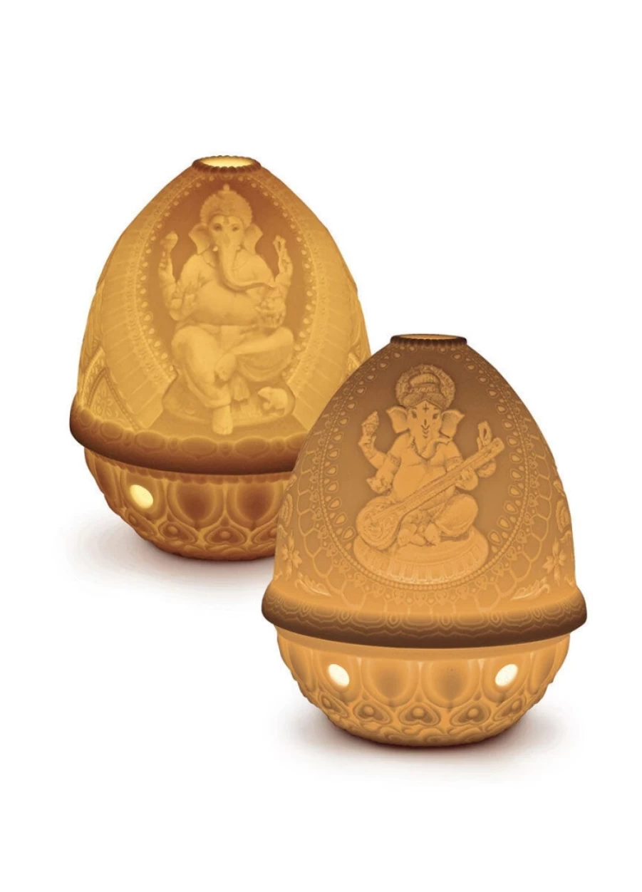 "Lladró Ganesha Figurine Set - Handcrafted Porcelain Elephant God Statue Collection"