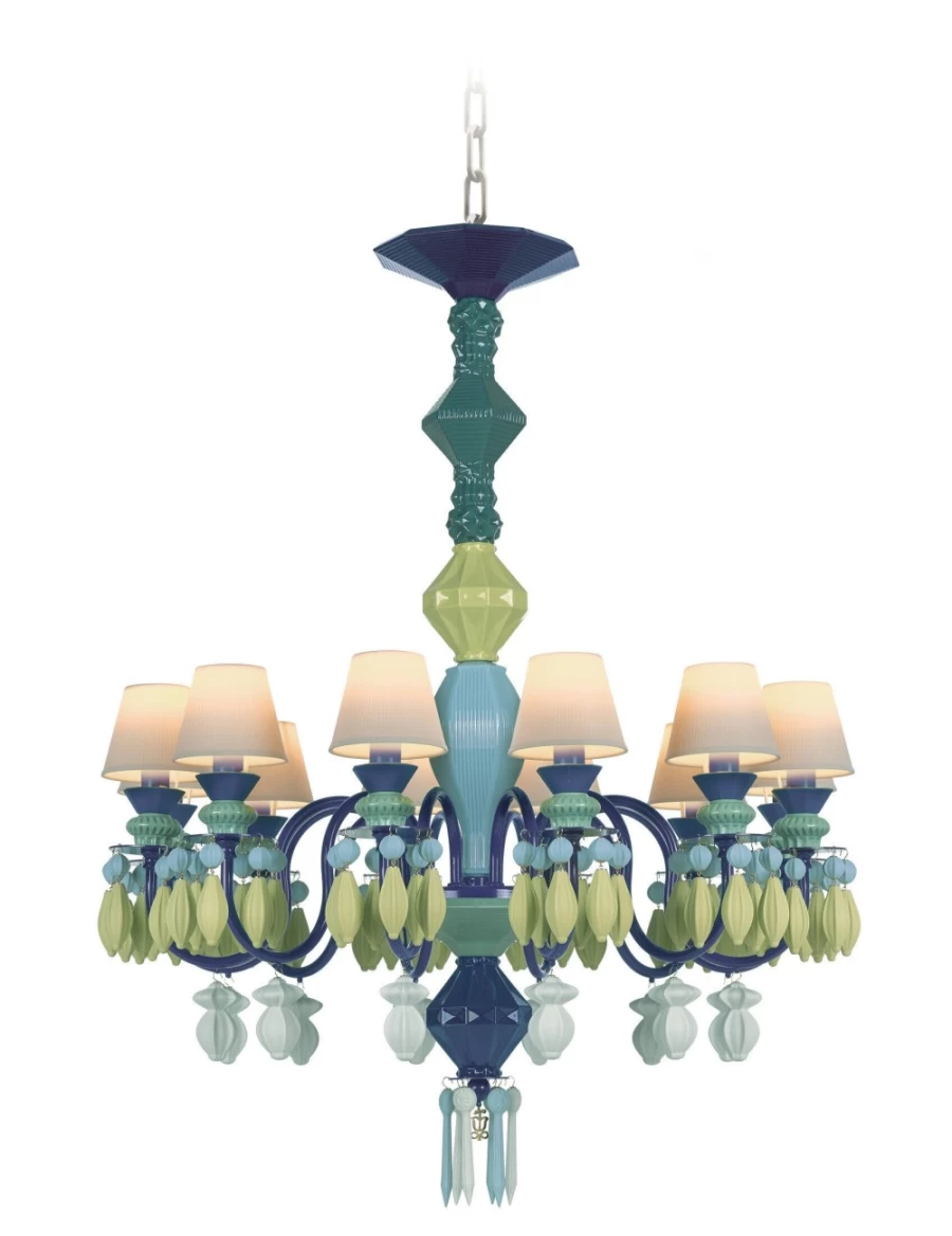 Lladró Belle De Nuit 12-Light Chandelier in Green | Elegant Crystal Ceiling Light Fixture