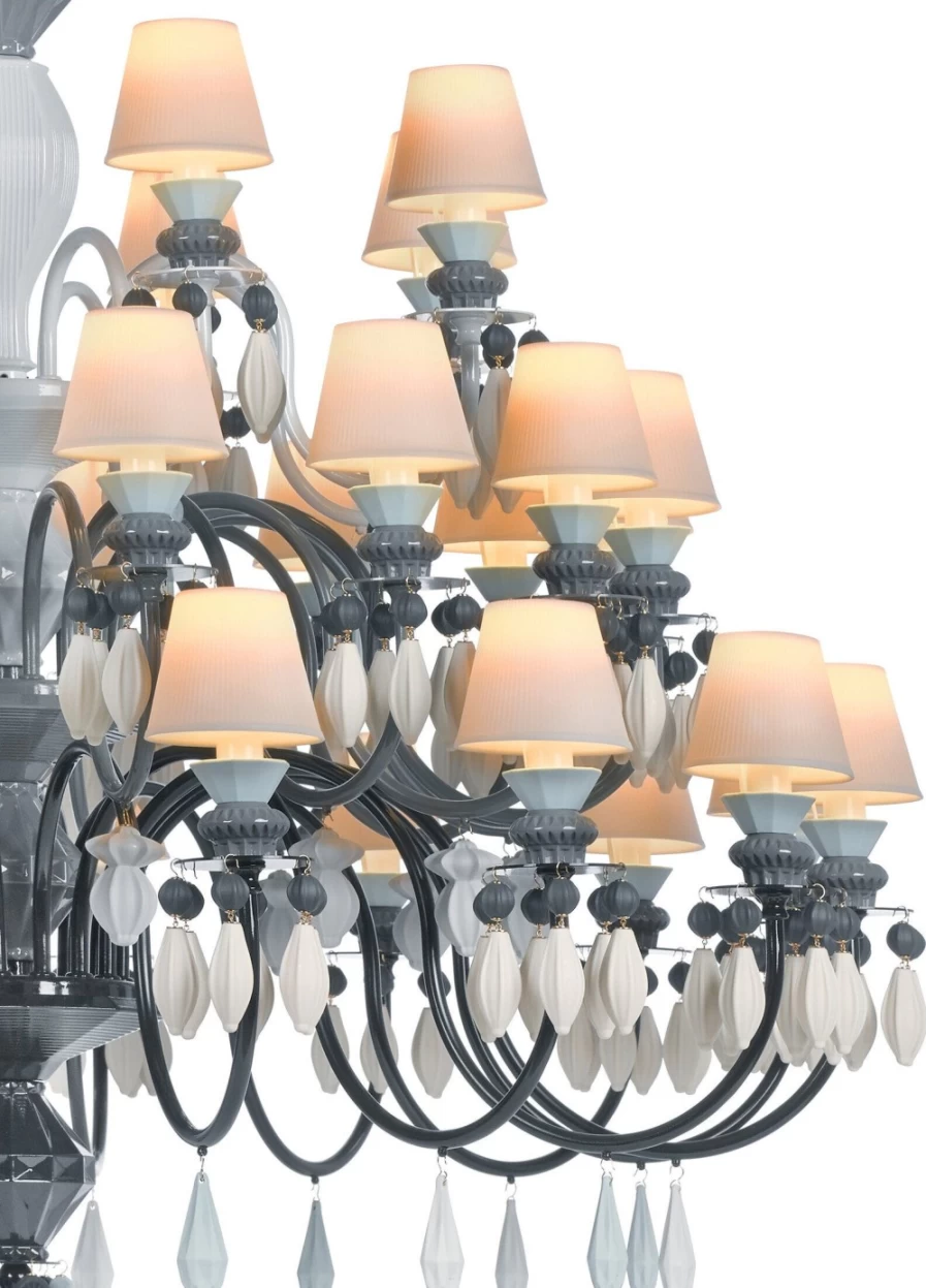 Lladró Belle De Nuit 40-Light Black Chandelier – Elegant Crystal Ceiling Light Fixture for Dining Room