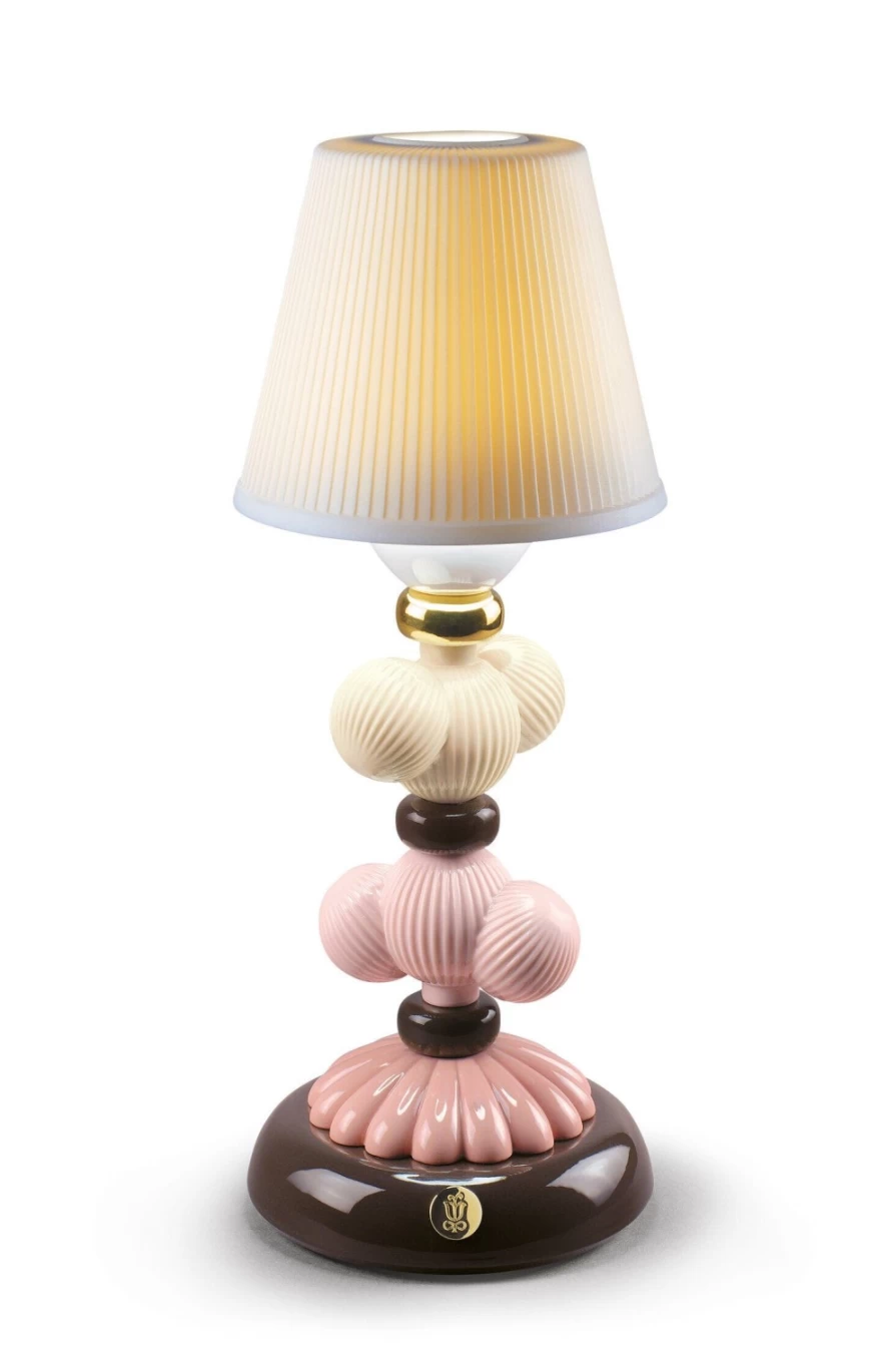 Lladró Cactus Firefly Golden Fall Table Lamp in Pink - Handcrafted Ceramic Night Light
