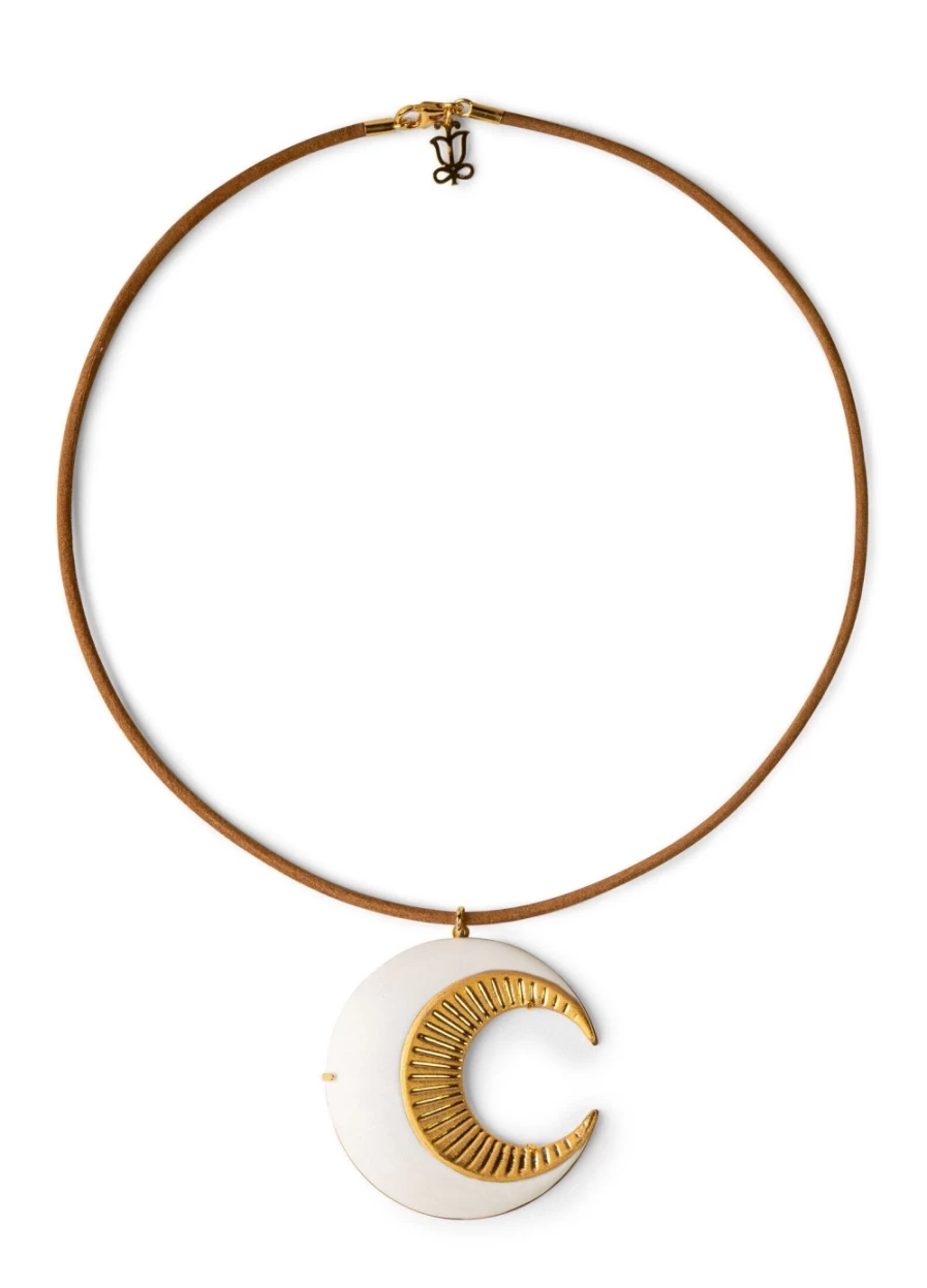 Lladró Moon Pendant - Elegant Porcelain Necklace for Women