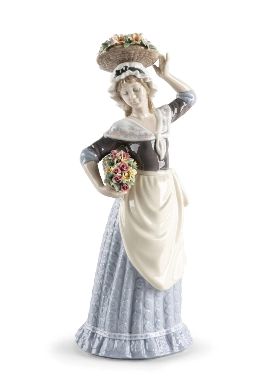 "Lladró Porcelain Flower Picking Woman Figurine - Handcrafted Collectible Statue"