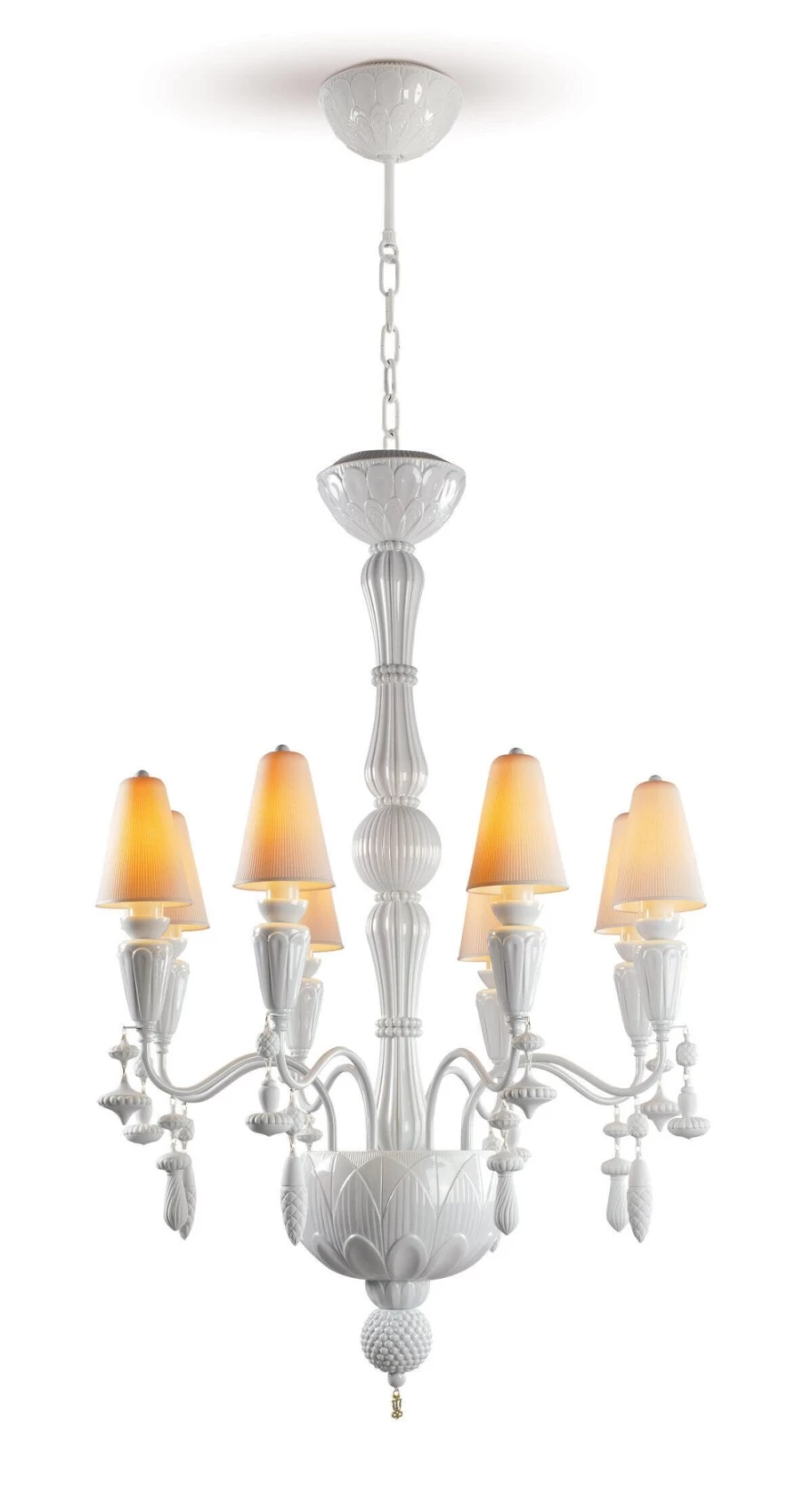 Lladró White Ivy And Seed 8-Light Chandelier – Elegant Crystal Ceiling Lighting for Dining Room