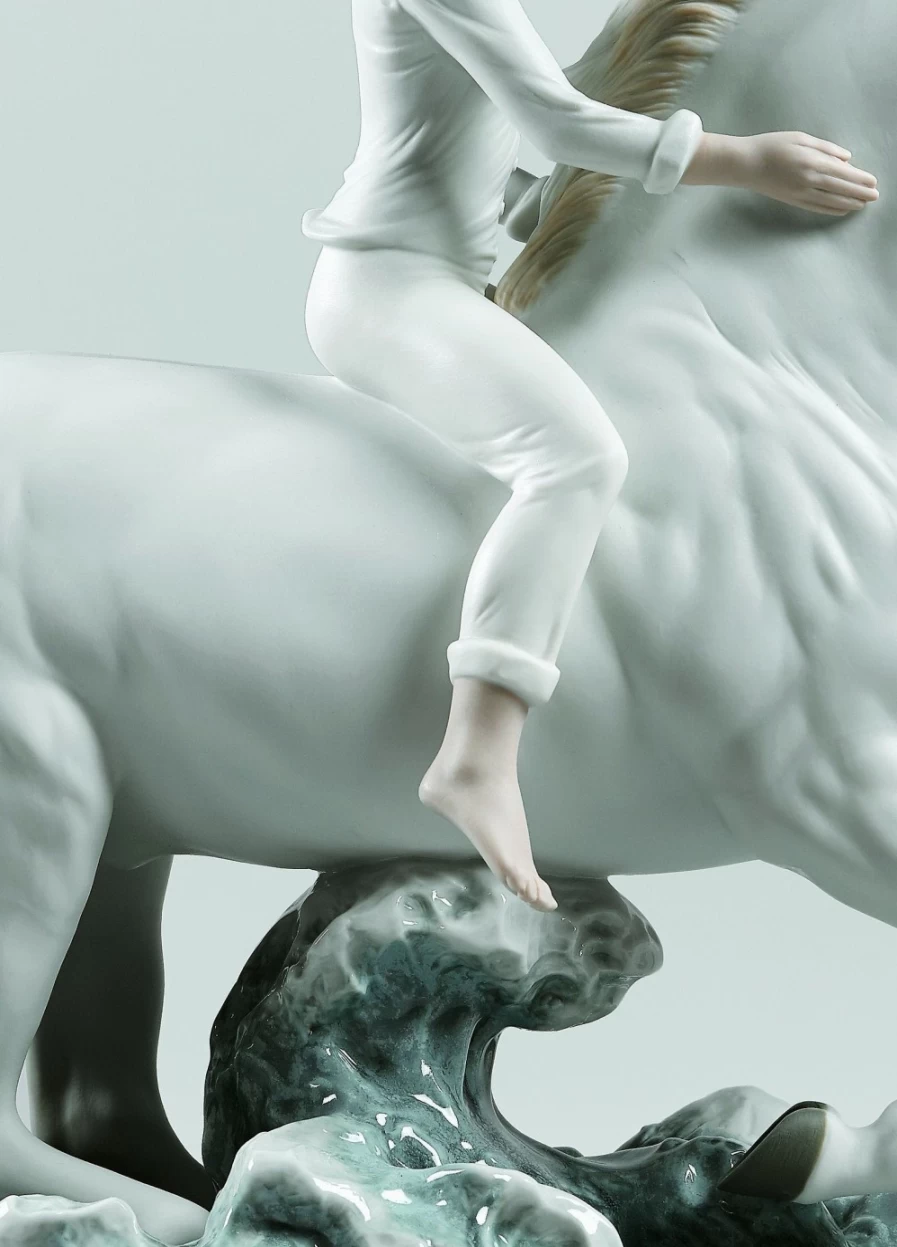 Lladró Porcelain Figurine - Woman Riding Horse on Seashore, Elegant Equestrian Statue